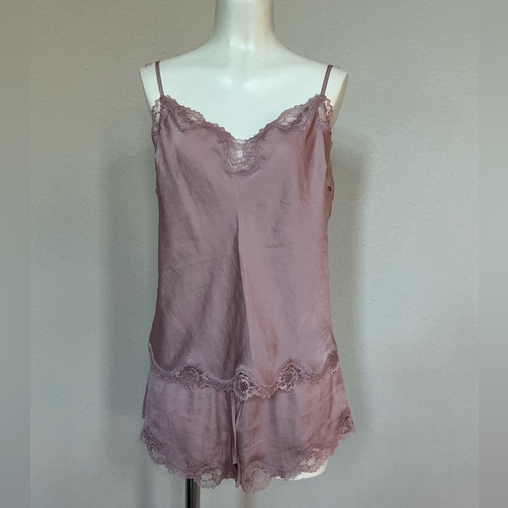 Victoria's Secret Mauve Lace-Trim Satin Pajama Romper